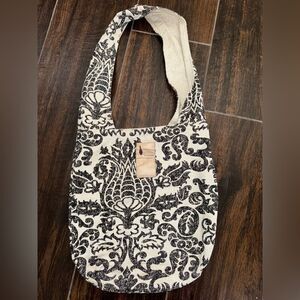 Flipped Bird Baroque Damask Print Hobo Bag – Reversible Eco Canvas Tote